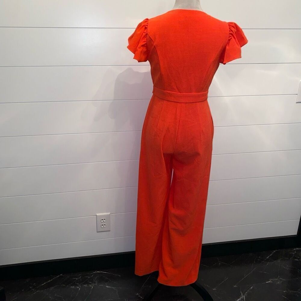 Taylor Women's Zip-Front Belted Wide-Leg Orange Jumpsuit Size 2 - Picture 6 of 11